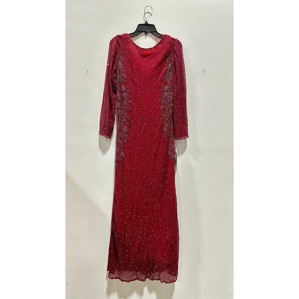 Chaudry Red Beaded Silk Chantilly Gown